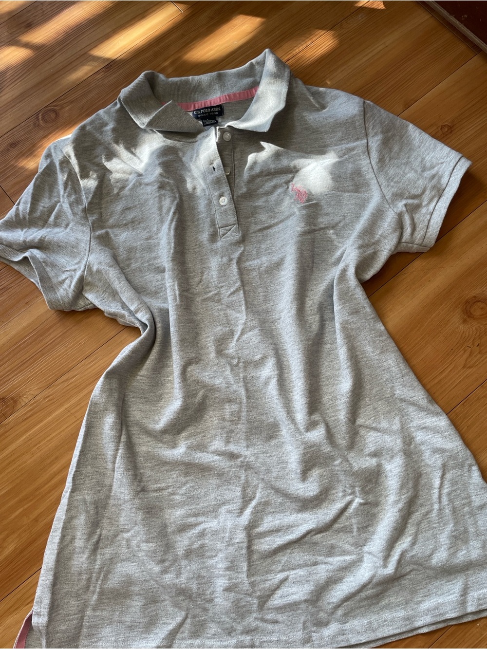 U.S. Polo Assn. Light Gray Polo with Pink Logo - Girls